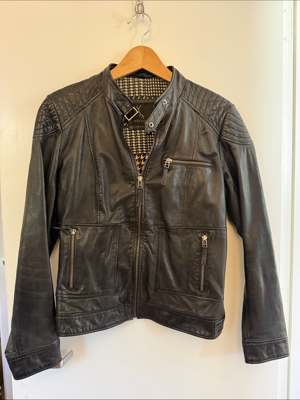 Bod & Christensen Black Leather Hooded Moto Jacket - Picture 7 of 7